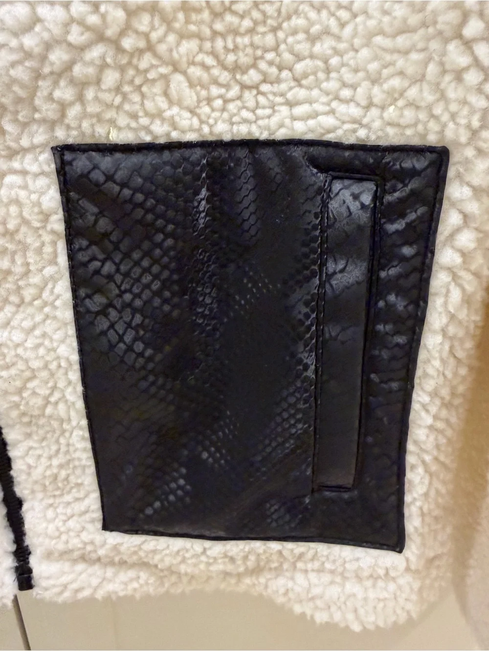 Juicy Couture Ivory Sherpa Bomber Jacket with Snakeskin Black Accents